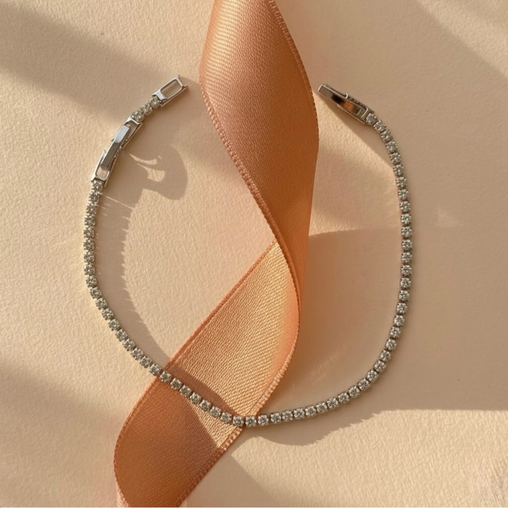 Real Zircon Adjustable Tennis Bracelet | Platinum Plated | Waterproof - Picture 5 of 12